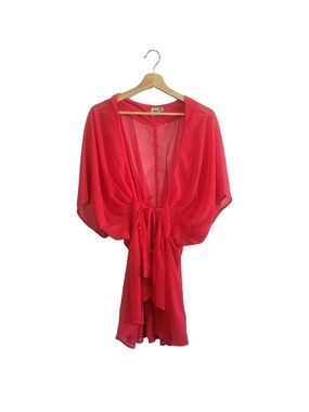 ASOS Sheer Chiffon Tie-Front Cover-up  Kimono Sz US 4 Pink Beachwear